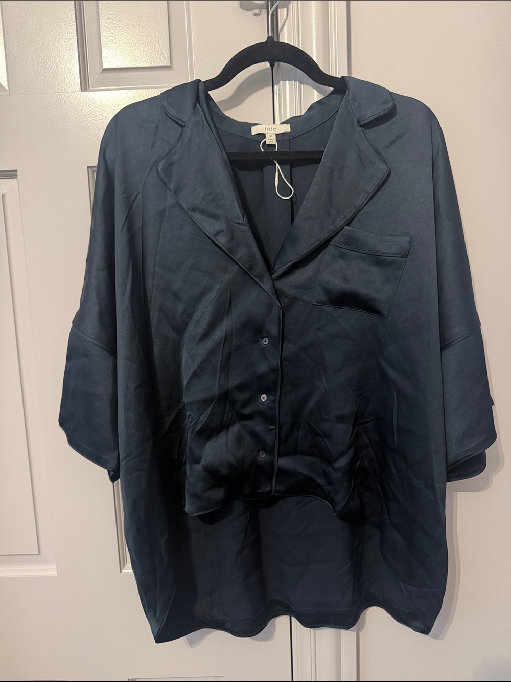 Joie Midnight Blue Satin Button-Front Blouse